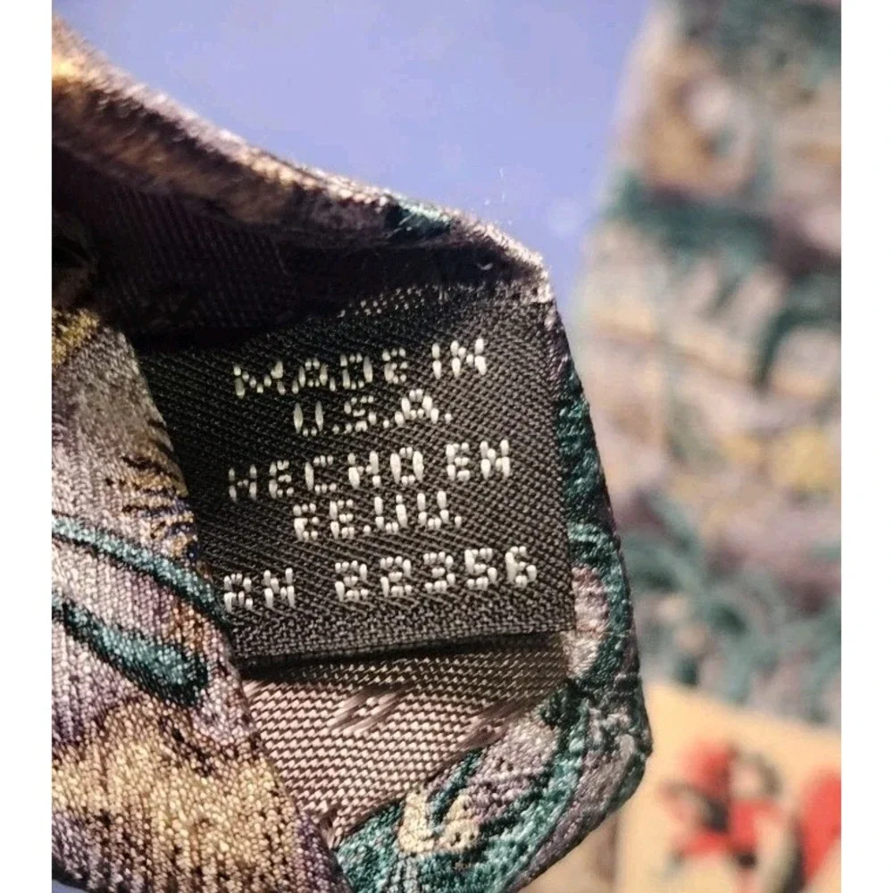 Reyn Spooner Necktie Mens OS Green Royal Fish Pond Palm‎ Tree Silk 1994 Vintage